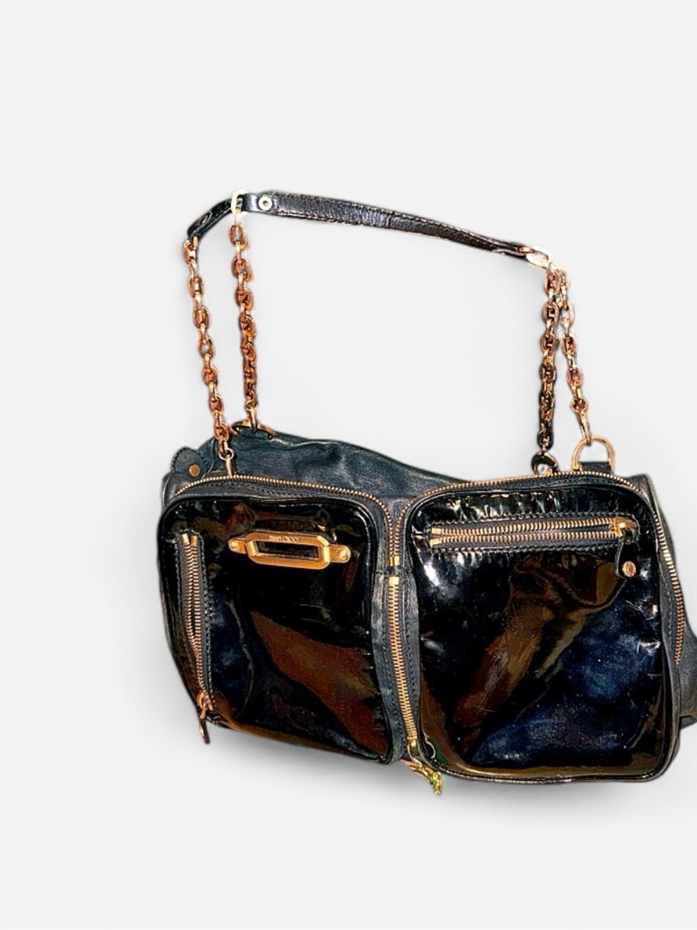 Rare Authentic Jimmy Choo zipper up patent leather bag